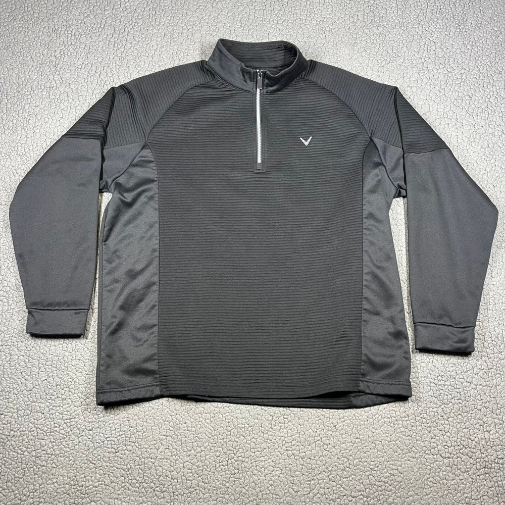 Callaway Opti-Dri Mens XL Quarter Zip Pullover Black Textured Golf Jacket Ribbed